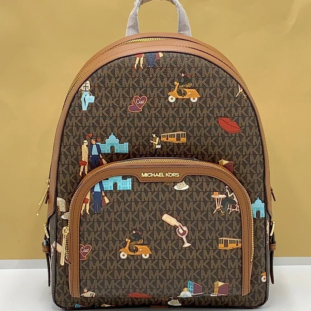 MICHAEL KORS JET SET GIRLS JAYCEE LARGE ZIP POCKET BACKPACK BROWN MULTI …